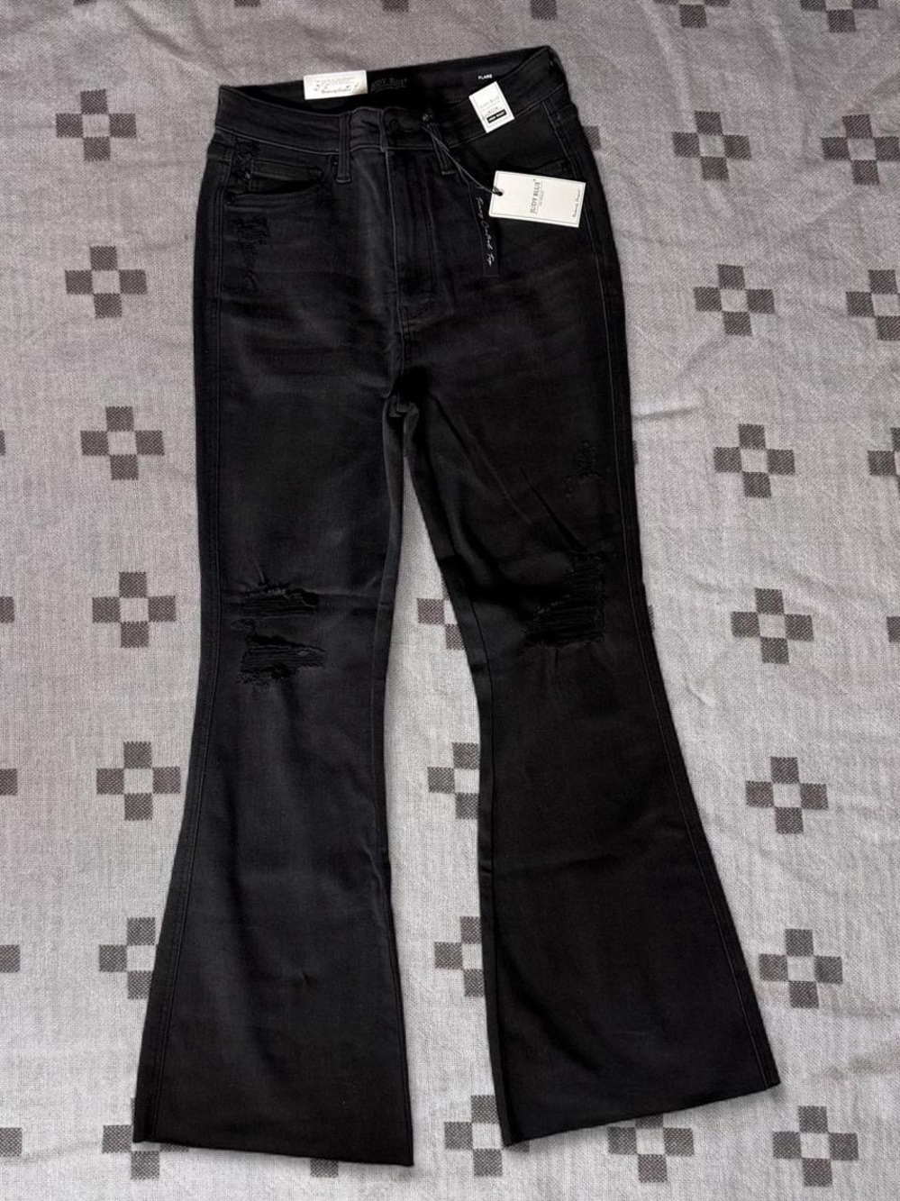 Judy Blue Black High-Rise Distressed Flare Jeans 7/28